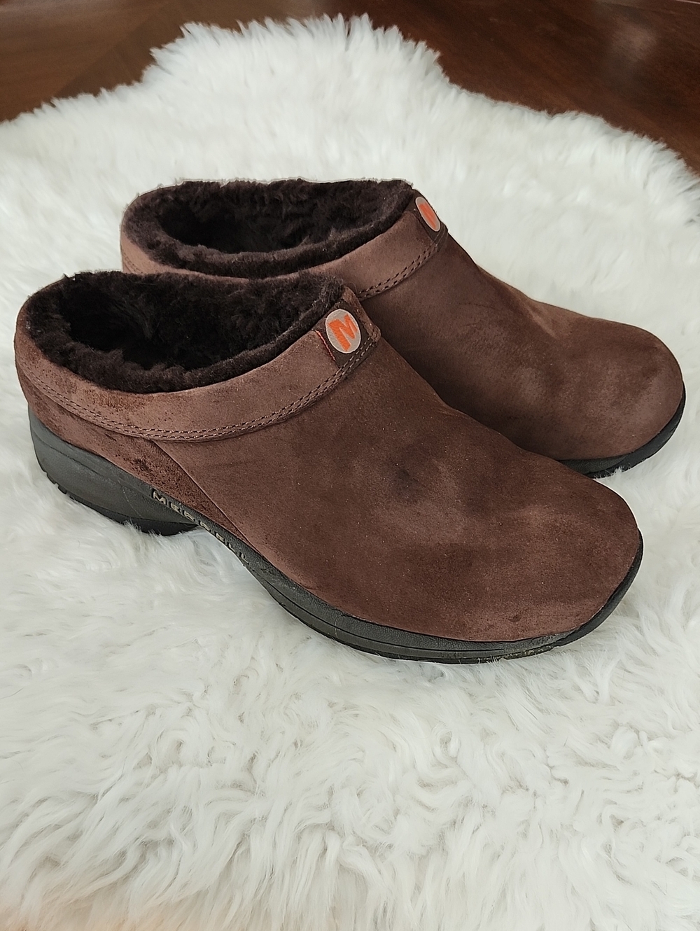 Merrell Brown Suede Fur-Lined Women's Clogs